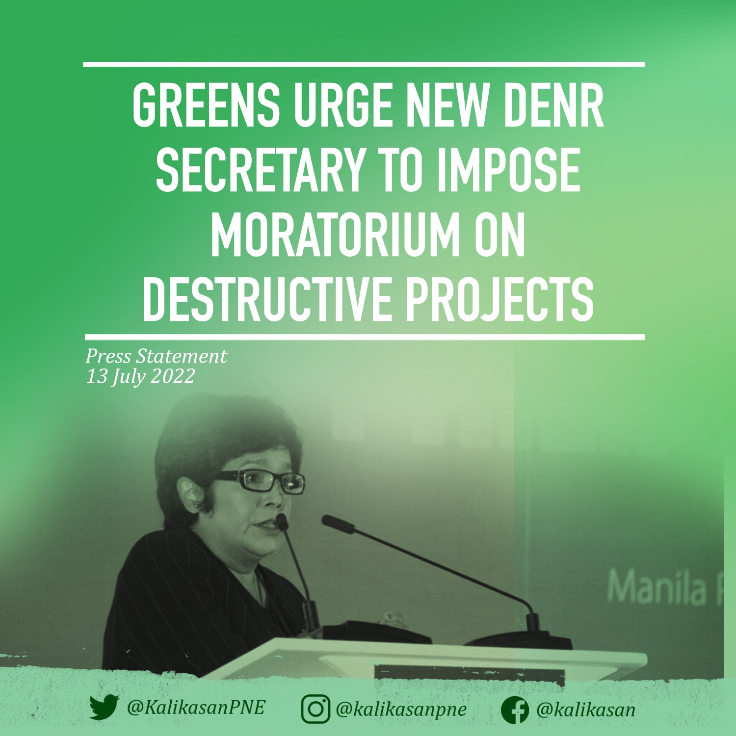 Greens urge new DENR secretary to impose moratorium on destructive projects