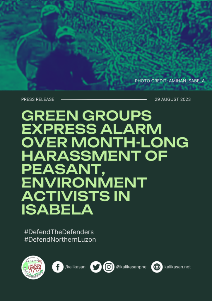 Green groups express alarm over month-long harassment of peasant, environment activists in Isabela