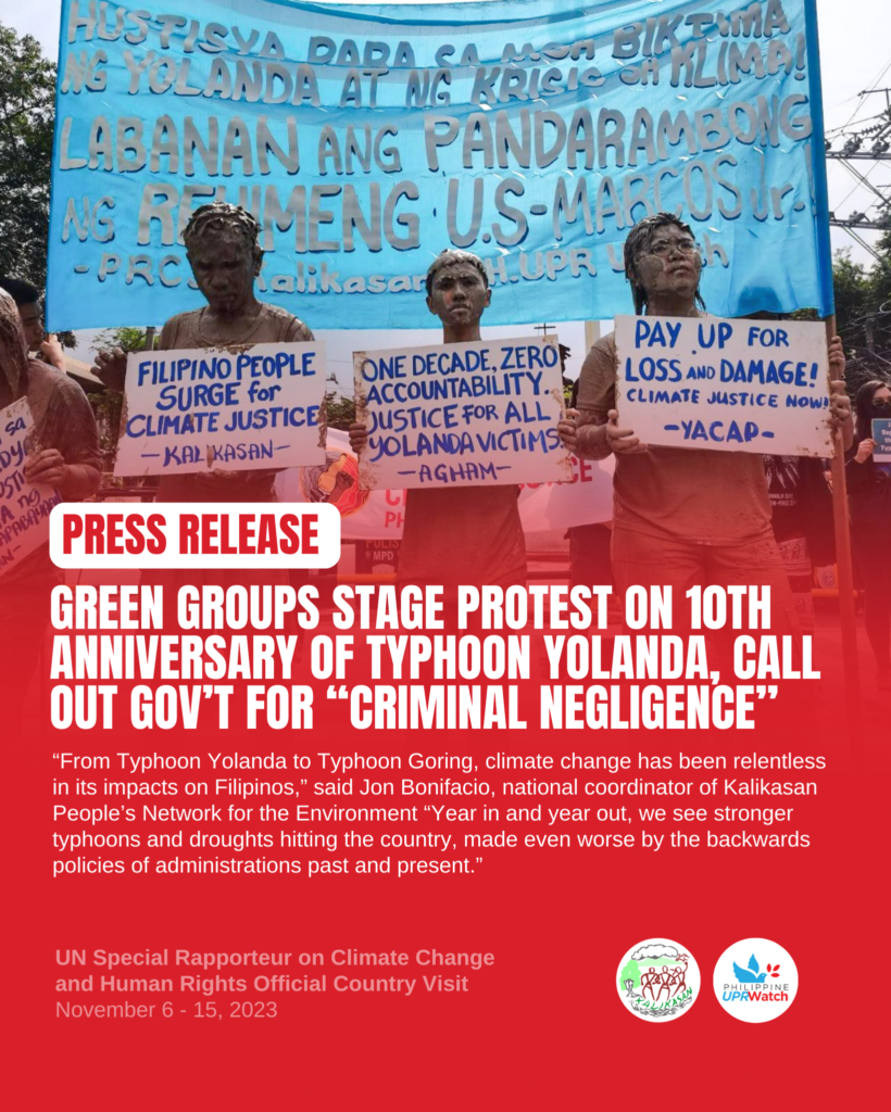 Green groups stage protest on 10th anniversary of Typhoon Yolanda, call out gov’t for “criminal negligence”