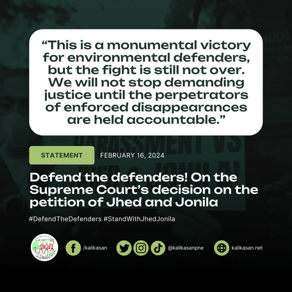 Defend the defenders! On the Supreme Court’s recent decision on the petition of environmental defenders Jhed and Jonila