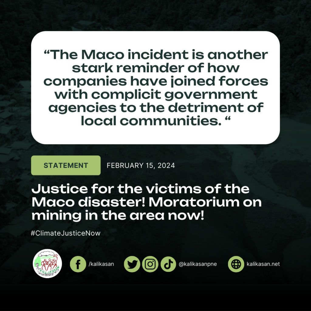 Justice for the victims of the Maco disaster! Moratorium on mining in the area now!