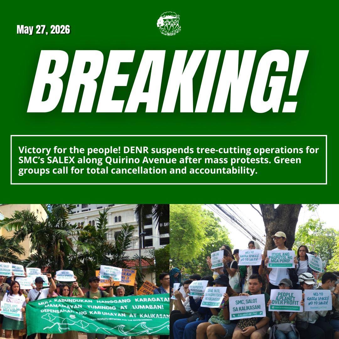 Amid DENR Suspension of Tree-Cutting Operations Along Quirino Avenue After Mass Protest, Green Groups Call for Total Cancellation and Accountability from DENR, SMC